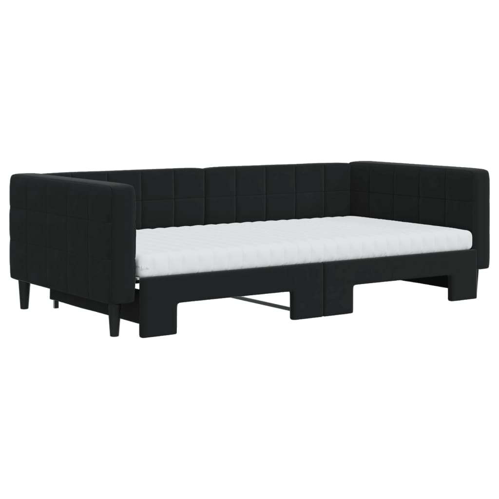 Slaapbank onderschuifbed en matrassen 100x200 cm fluweel zwart is nu te koop bij PeponiXL, paradijselijk wonen!