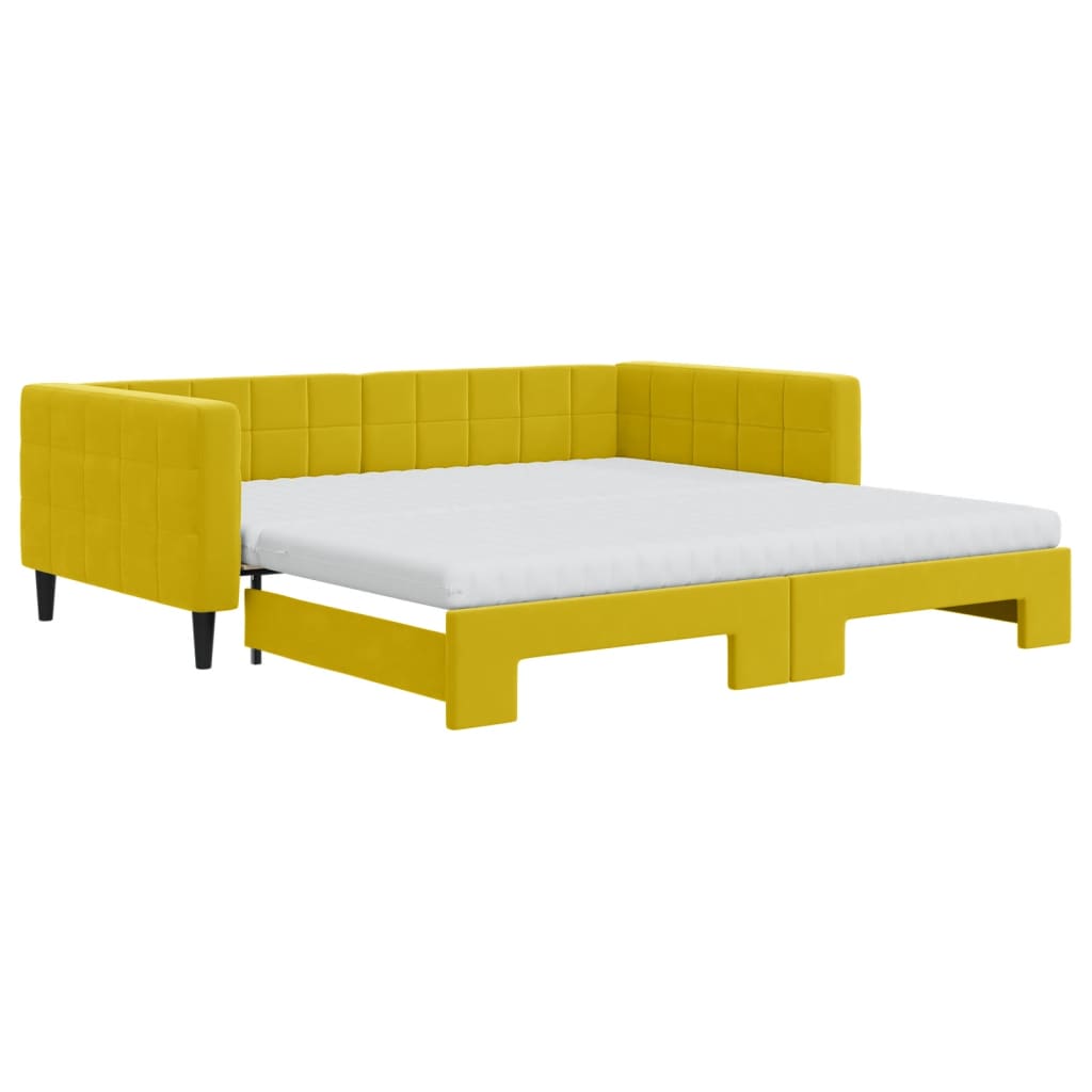 Slaapbank onderschuifbed en matrassen 100x200 cm fluweel geel is nu te koop bij PeponiXL, paradijselijk wonen!