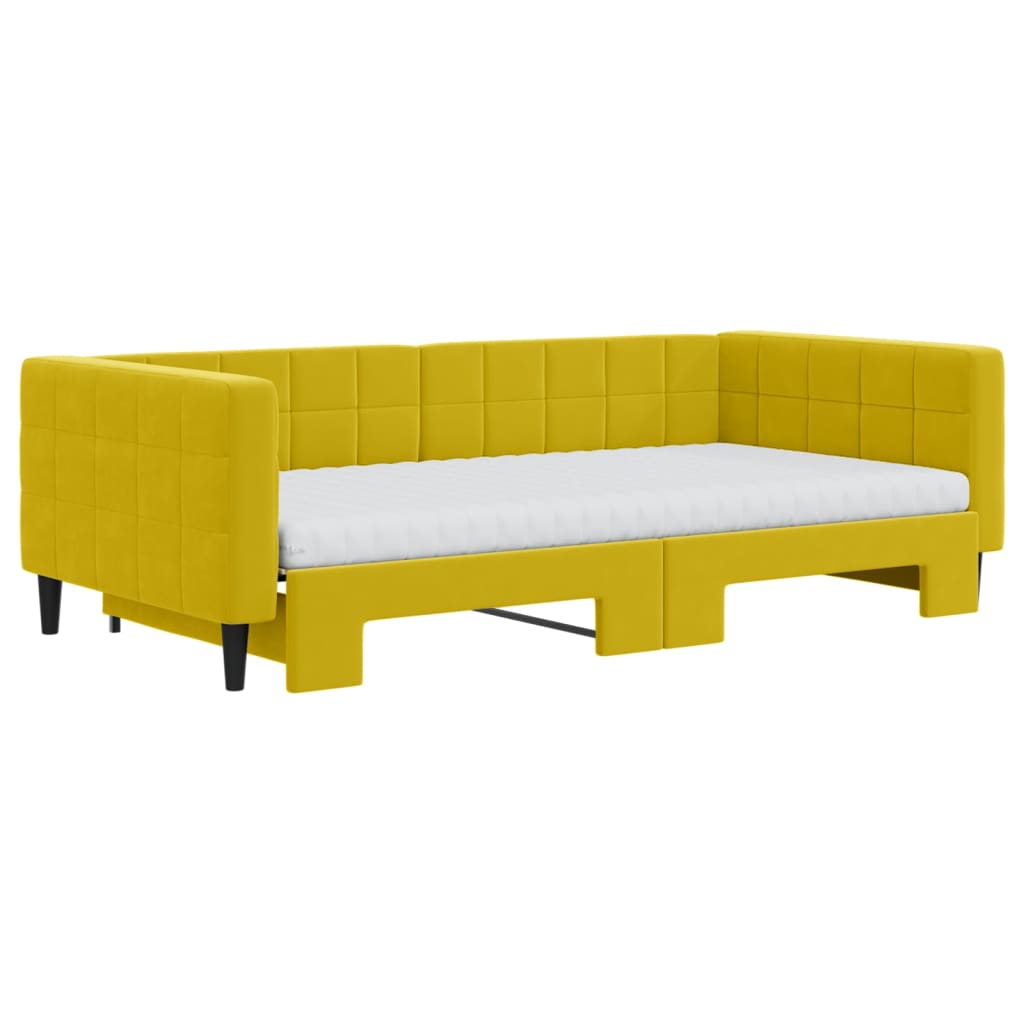 Slaapbank onderschuifbed en matrassen 100x200 cm fluweel geel is nu te koop bij PeponiXL, paradijselijk wonen!