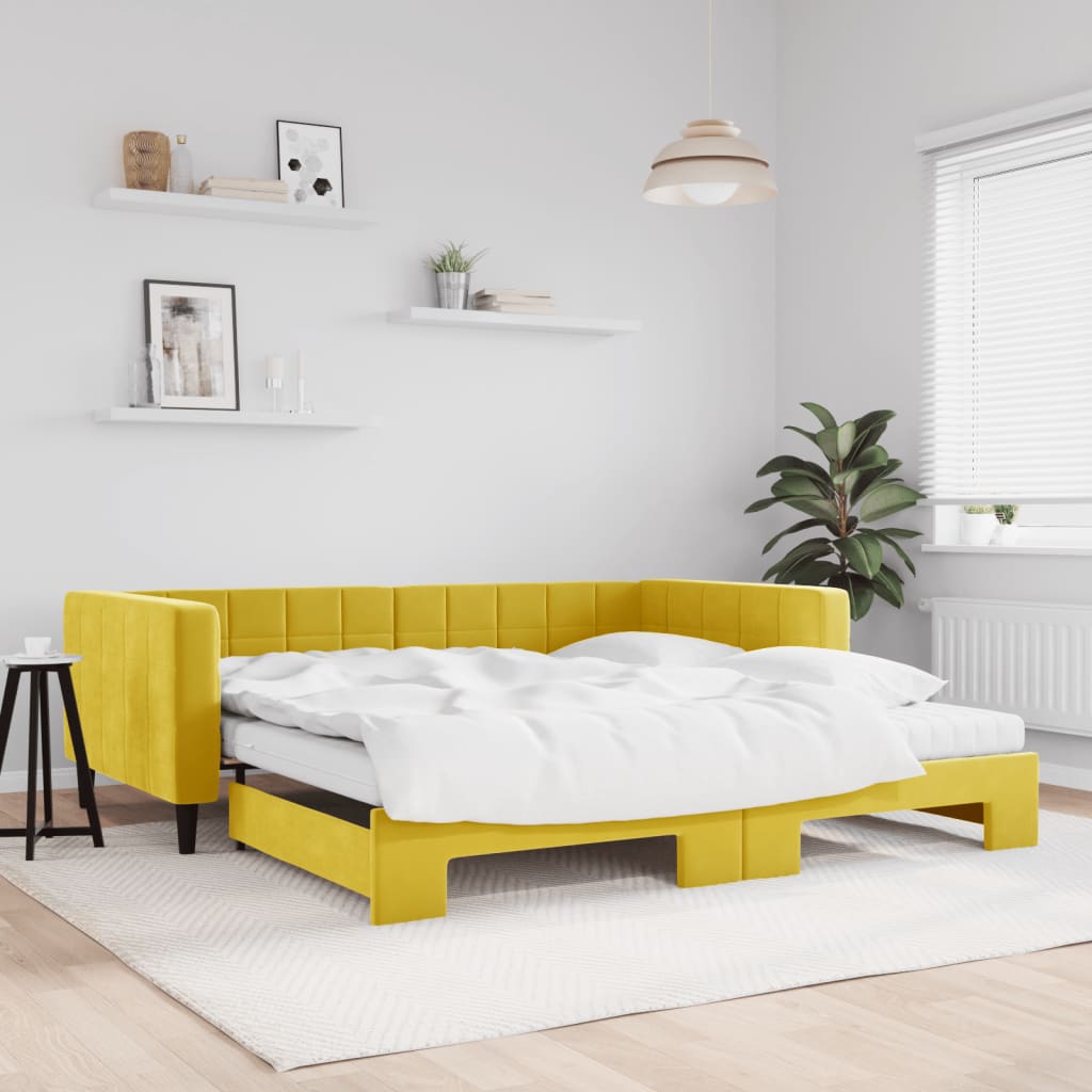 Slaapbank onderschuifbed en matrassen 100x200 cm fluweel geel is nu te koop bij PeponiXL, paradijselijk wonen!