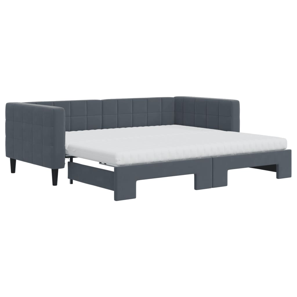 Slaapbank onderschuifbed matrassen 90x190cm fluweel donkergrijs is nu te koop bij PeponiXL, paradijselijk wonen!