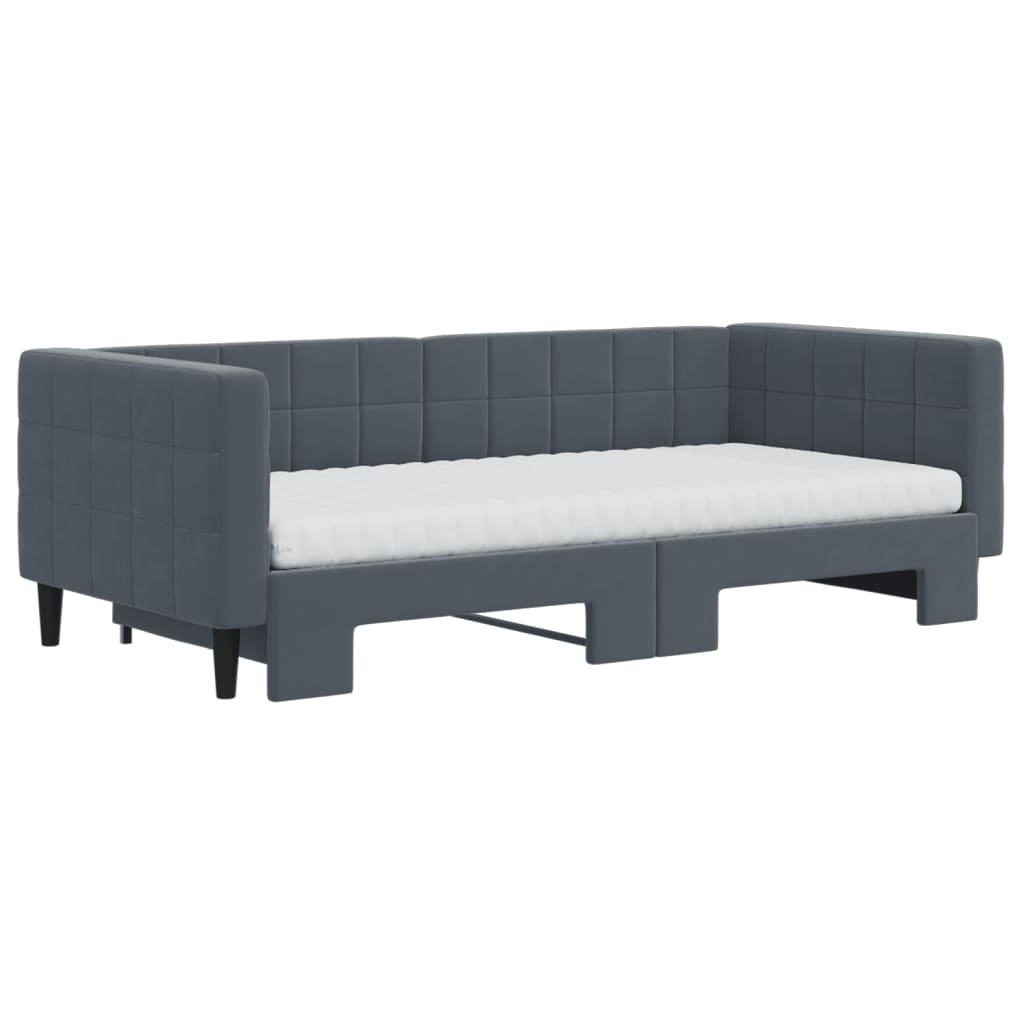 Slaapbank onderschuifbed matrassen 90x190cm fluweel donkergrijs is nu te koop bij PeponiXL, paradijselijk wonen!