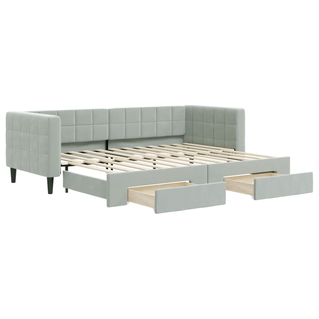 Slaapbank onderschuifbed en lades 80x200 cm fluweel lichtgrijs is nu te koop bij PeponiXL, paradijselijk wonen!