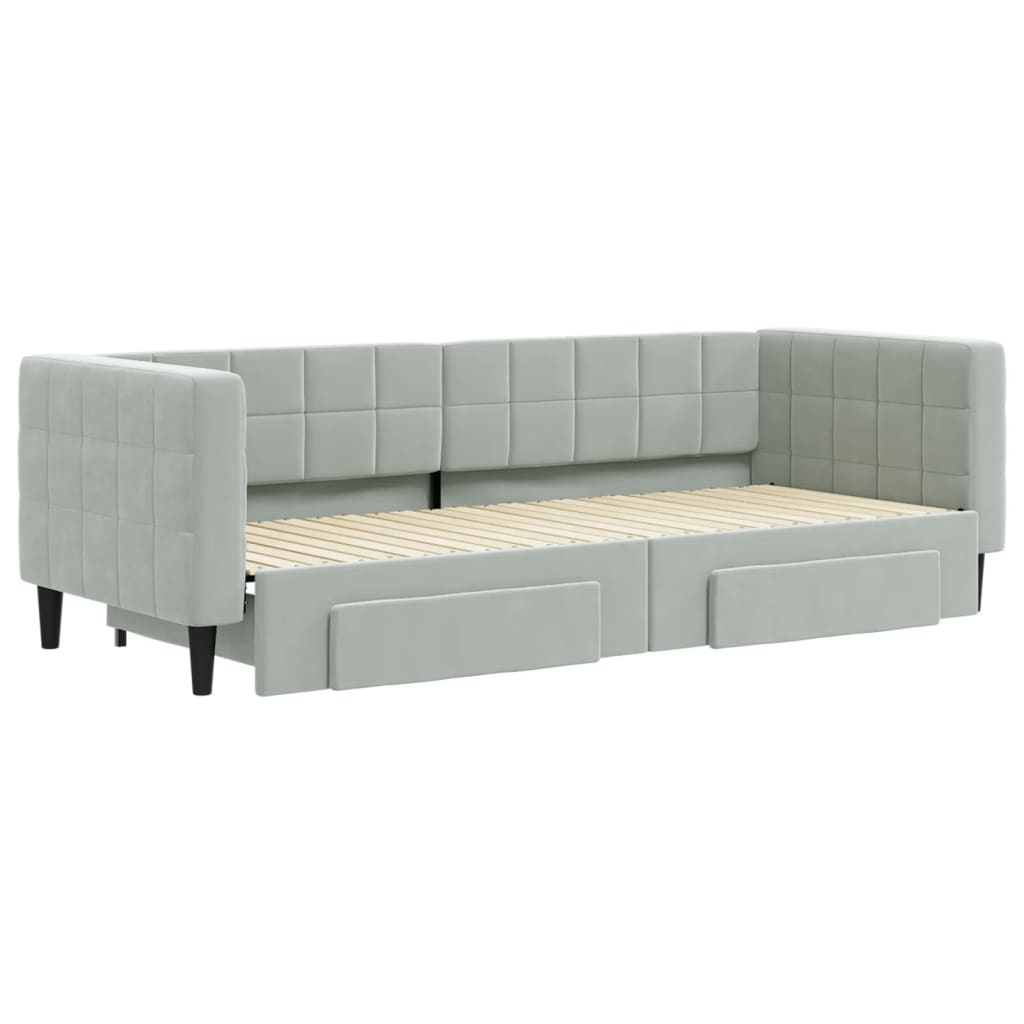 Slaapbank onderschuifbed en lades 80x200 cm fluweel lichtgrijs is nu te koop bij PeponiXL, paradijselijk wonen!