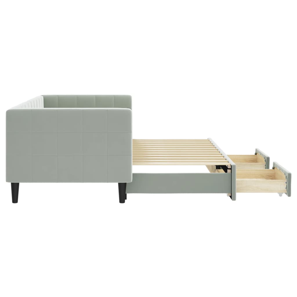 Slaapbank onderschuifbed en lades 80x200 cm fluweel lichtgrijs is nu te koop bij PeponiXL, paradijselijk wonen!