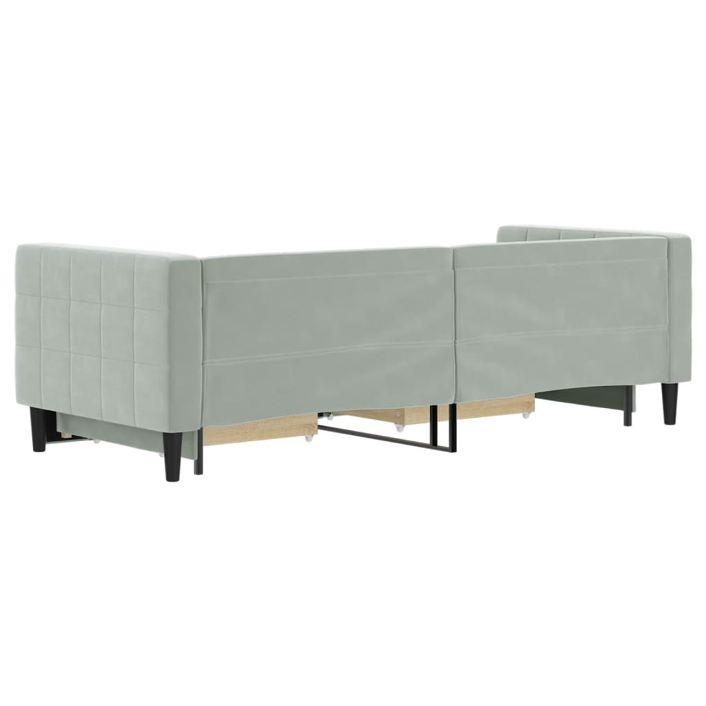 Slaapbank onderschuifbed en lades 80x200 cm fluweel lichtgrijs is nu te koop bij PeponiXL, paradijselijk wonen!