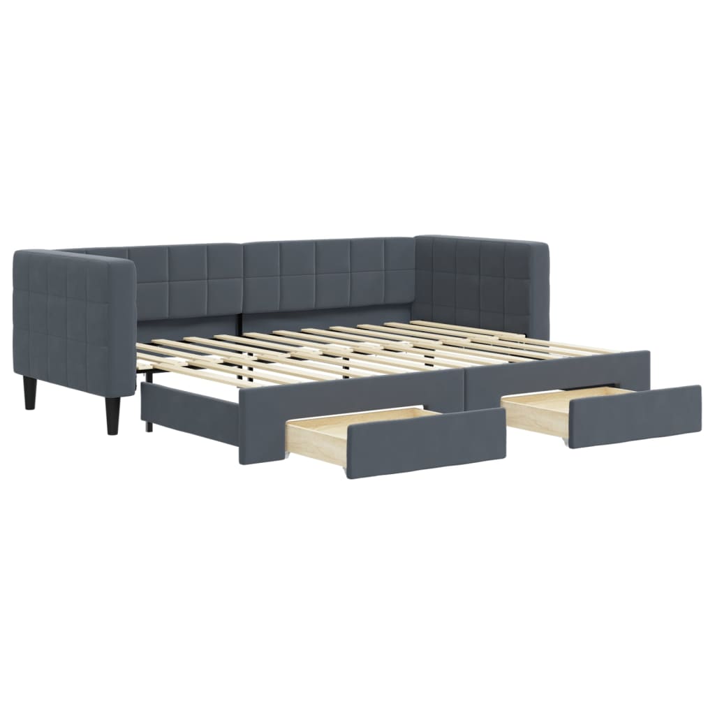 Slaapbank onderschuifbed en lades 80x200 cm fluweel donkergrijs is nu te koop bij PeponiXL, paradijselijk wonen!