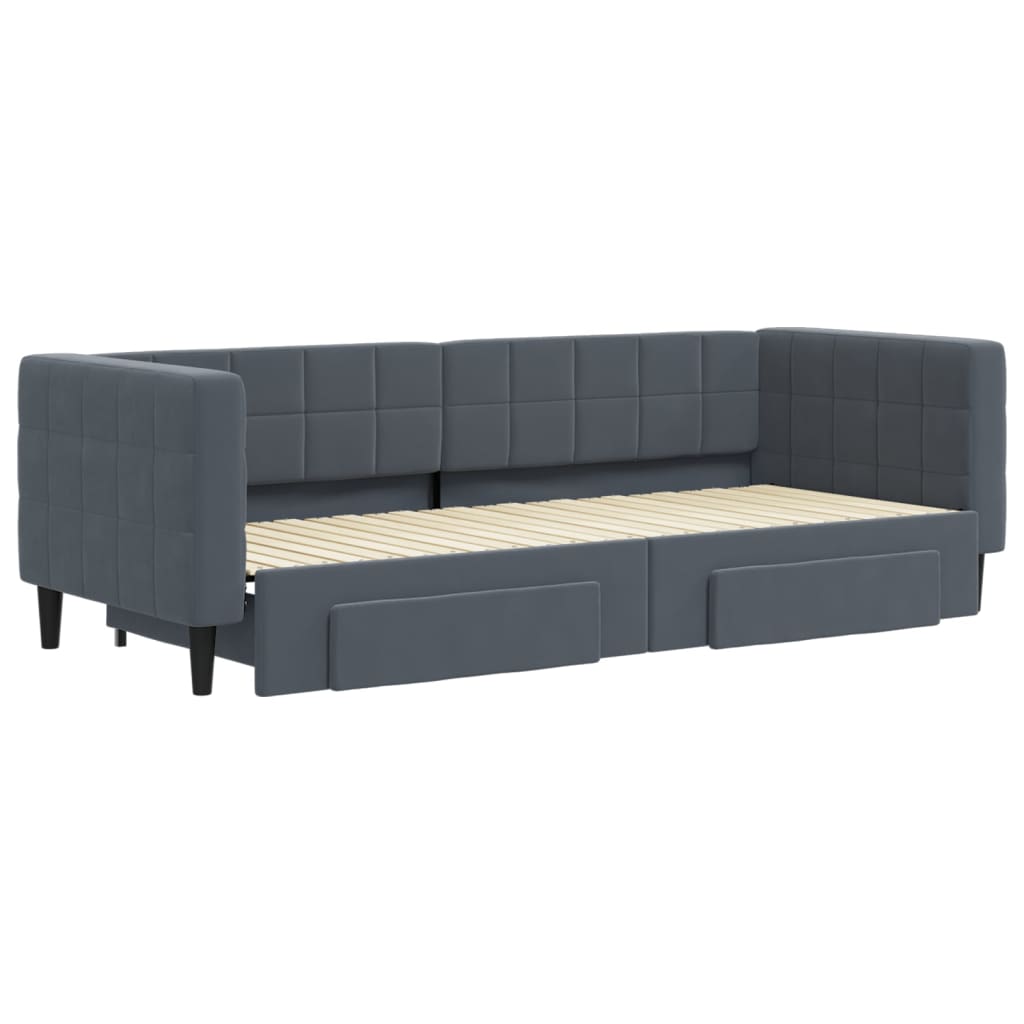 Slaapbank onderschuifbed en lades 80x200 cm fluweel donkergrijs is nu te koop bij PeponiXL, paradijselijk wonen!