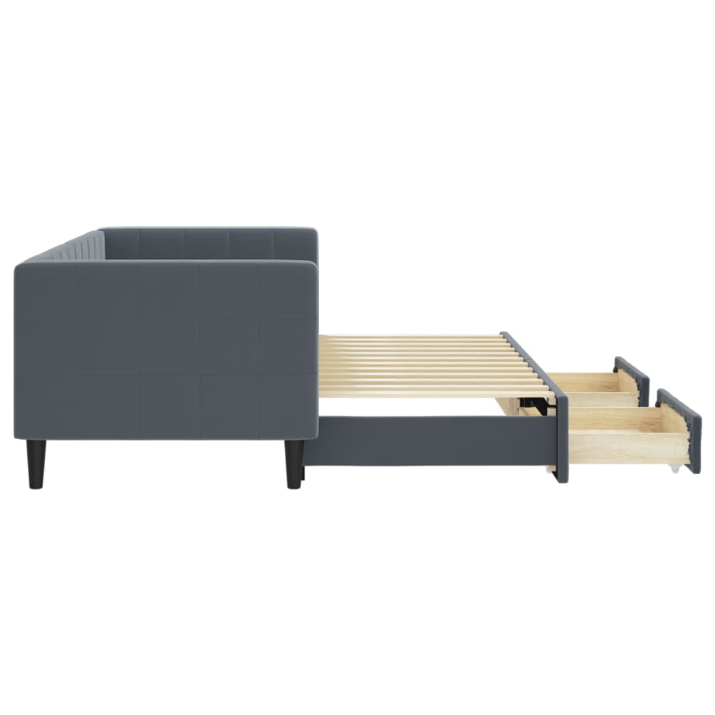 Slaapbank onderschuifbed en lades 80x200 cm fluweel donkergrijs is nu te koop bij PeponiXL, paradijselijk wonen!