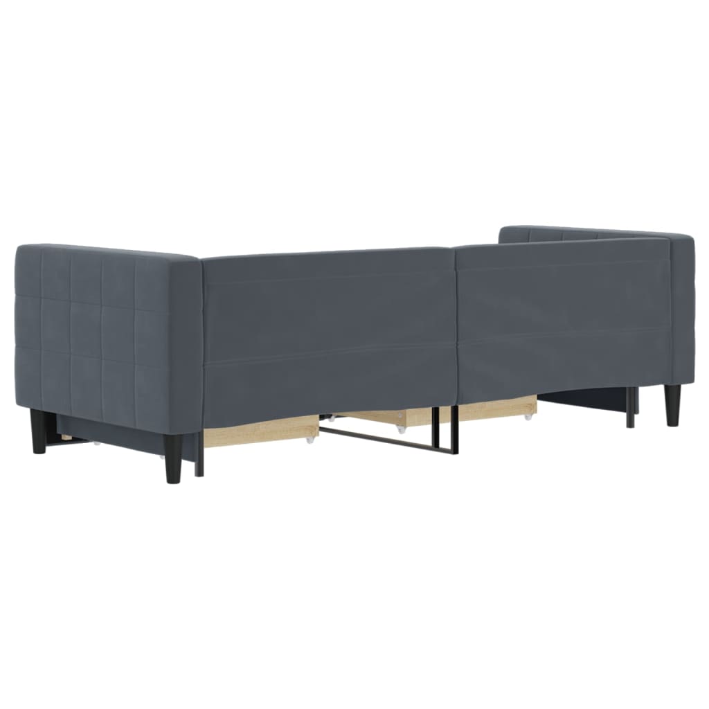 Slaapbank onderschuifbed en lades 80x200 cm fluweel donkergrijs is nu te koop bij PeponiXL, paradijselijk wonen!