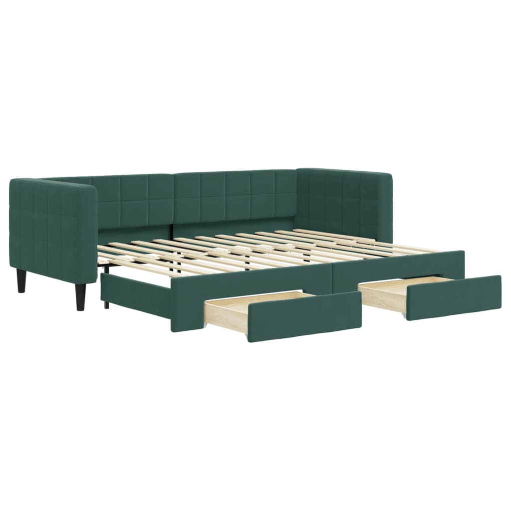 Slaapbank onderschuifbed en lades 80x200 cm fluweel donkergroen is nu te koop bij PeponiXL, paradijselijk wonen!
