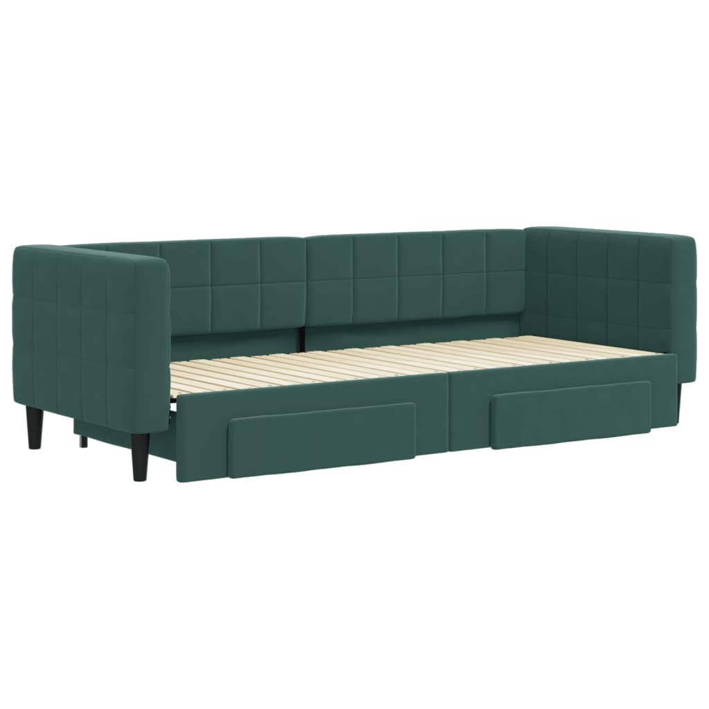 Slaapbank onderschuifbed en lades 80x200 cm fluweel donkergroen is nu te koop bij PeponiXL, paradijselijk wonen!