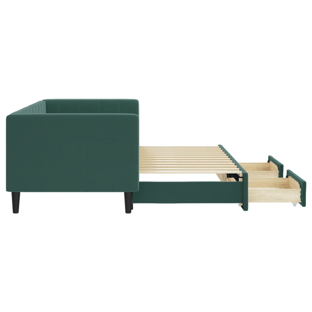Slaapbank onderschuifbed en lades 80x200 cm fluweel donkergroen is nu te koop bij PeponiXL, paradijselijk wonen!
