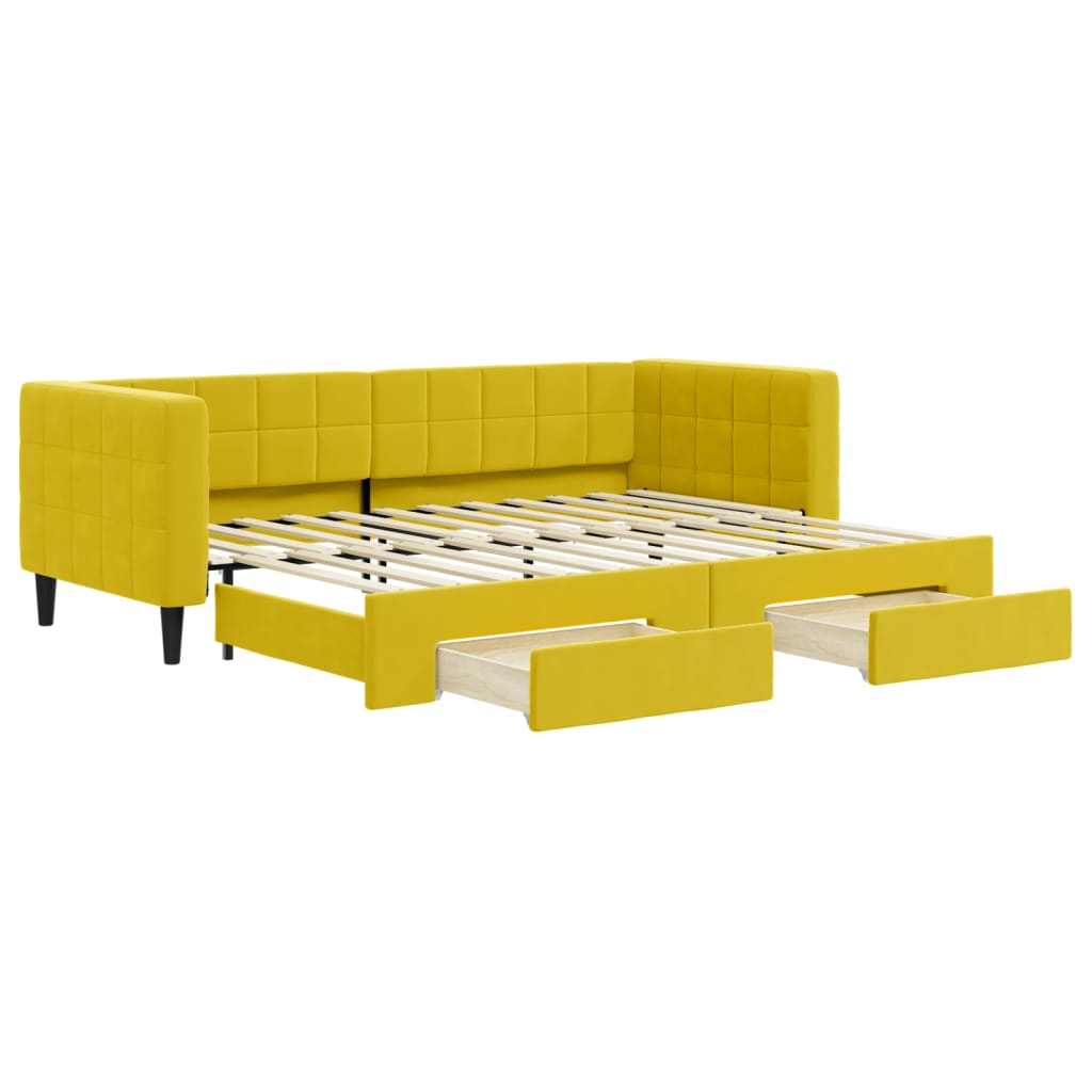 Slaapbank met onderschuifbed en lades 80x200 cm fluweel geel is nu te koop bij PeponiXL, paradijselijk wonen!