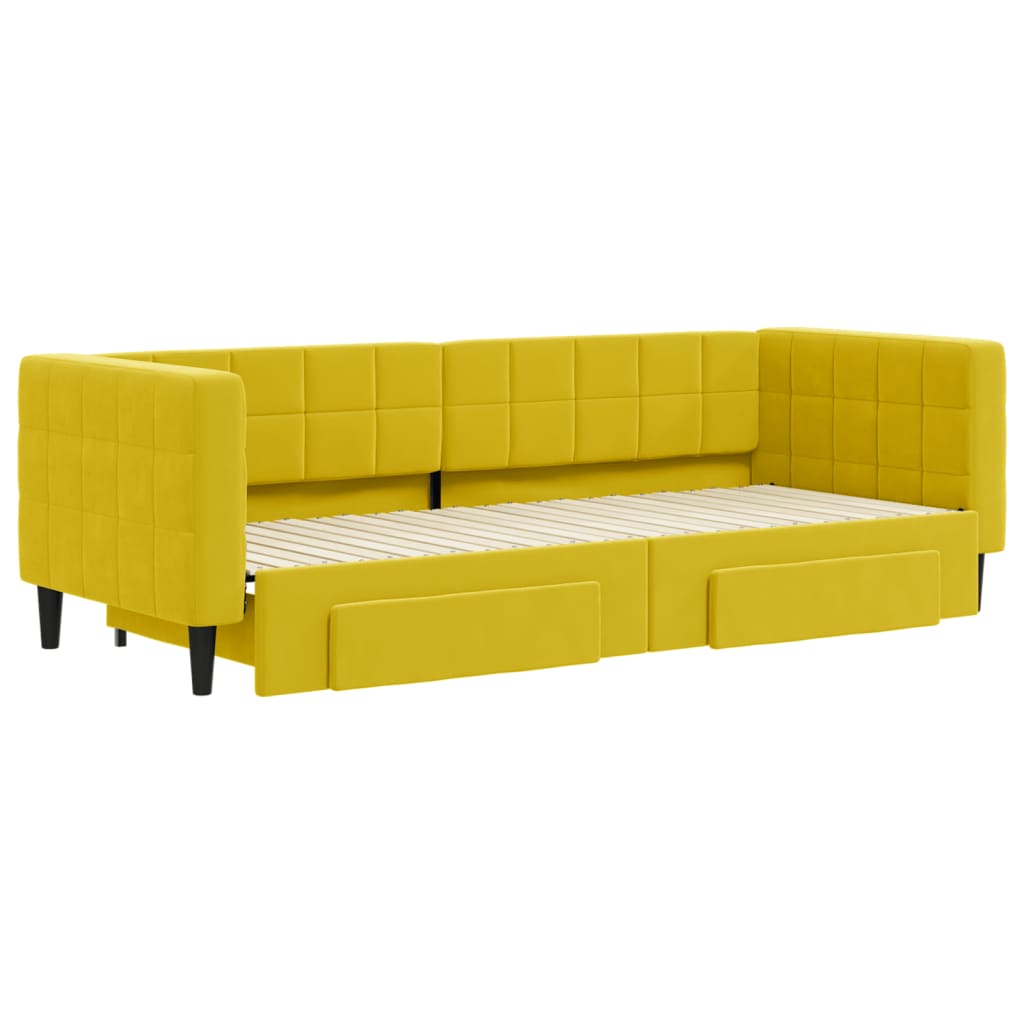 Slaapbank met onderschuifbed en lades 80x200 cm fluweel geel is nu te koop bij PeponiXL, paradijselijk wonen!