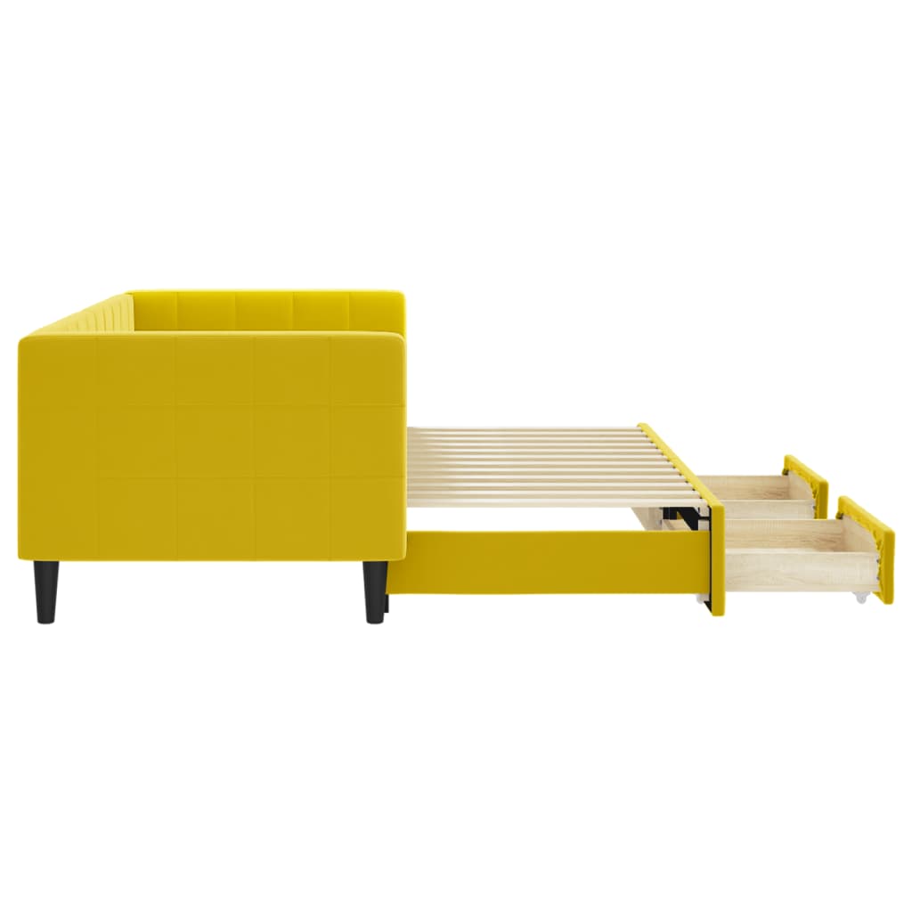 Slaapbank met onderschuifbed en lades 80x200 cm fluweel geel is nu te koop bij PeponiXL, paradijselijk wonen!