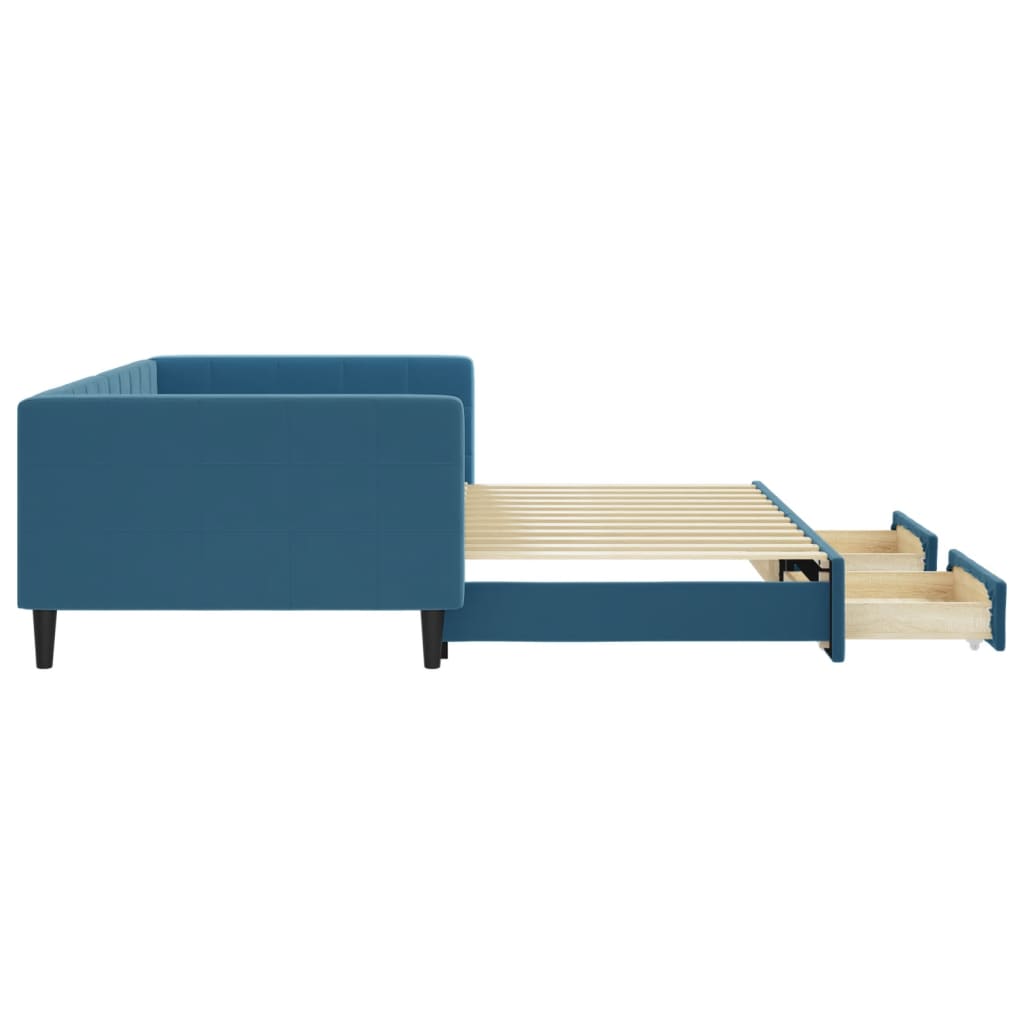 Slaapbank met onderschuifbed en lades 100x200 cm fluweel blauw is nu te koop bij PeponiXL, paradijselijk wonen!