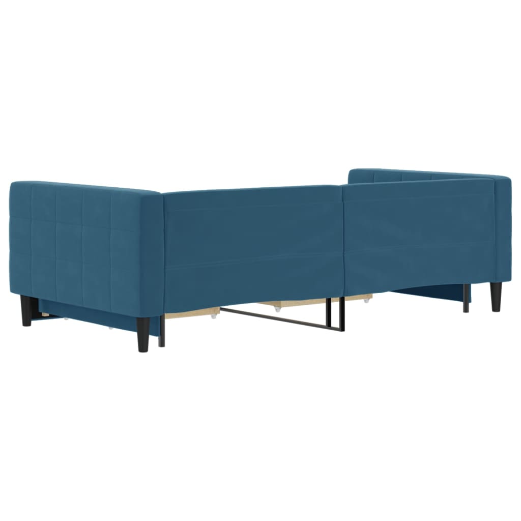 Slaapbank met onderschuifbed en lades 100x200 cm fluweel blauw is nu te koop bij PeponiXL, paradijselijk wonen!
