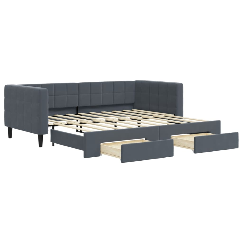 Slaapbank onderschuifbed en lades 90x190 cm fluweel donkergrijs is nu te koop bij PeponiXL, paradijselijk wonen!