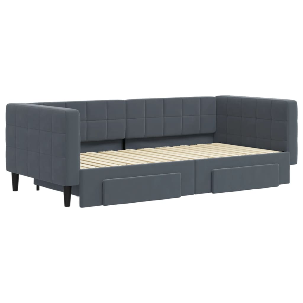 Slaapbank onderschuifbed en lades 90x190 cm fluweel donkergrijs is nu te koop bij PeponiXL, paradijselijk wonen!