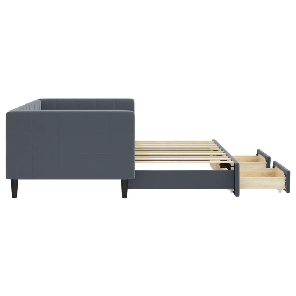 Slaapbank onderschuifbed en lades 90x190 cm fluweel donkergrijs is nu te koop bij PeponiXL, paradijselijk wonen!