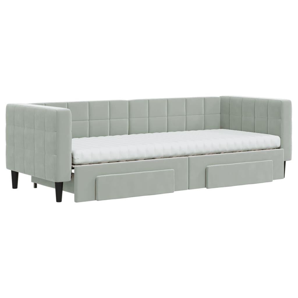 Slaapbank onderschuifbed en lades 80x200 cm fluweel lichtgrijs is nu te koop bij PeponiXL, paradijselijk wonen!