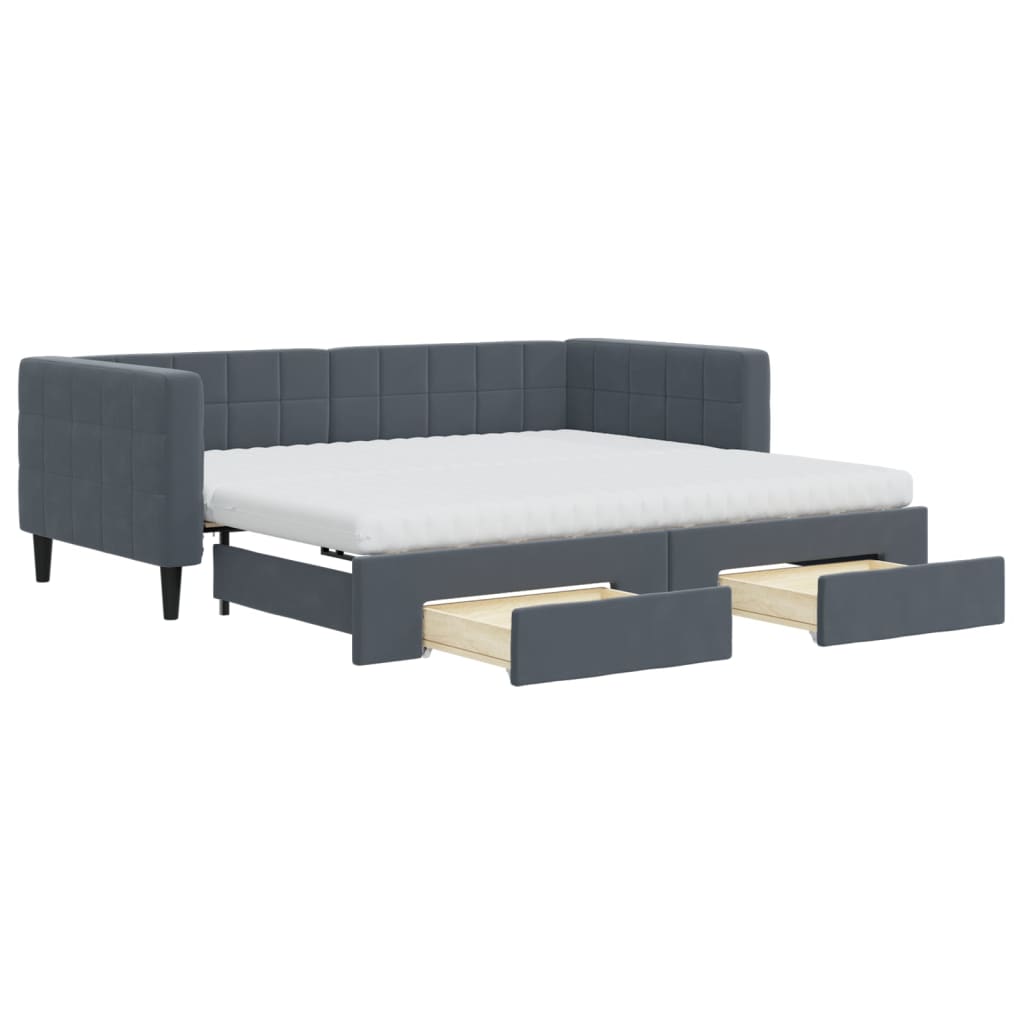 Slaapbank onderschuifbed en lades 90x190 cm fluweel donkergrijs is nu te koop bij PeponiXL, paradijselijk wonen!