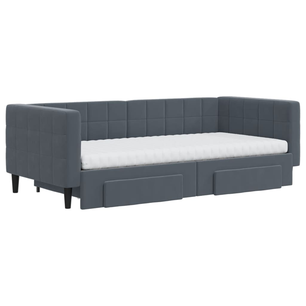 Slaapbank onderschuifbed en lades 90x190 cm fluweel donkergrijs is nu te koop bij PeponiXL, paradijselijk wonen!