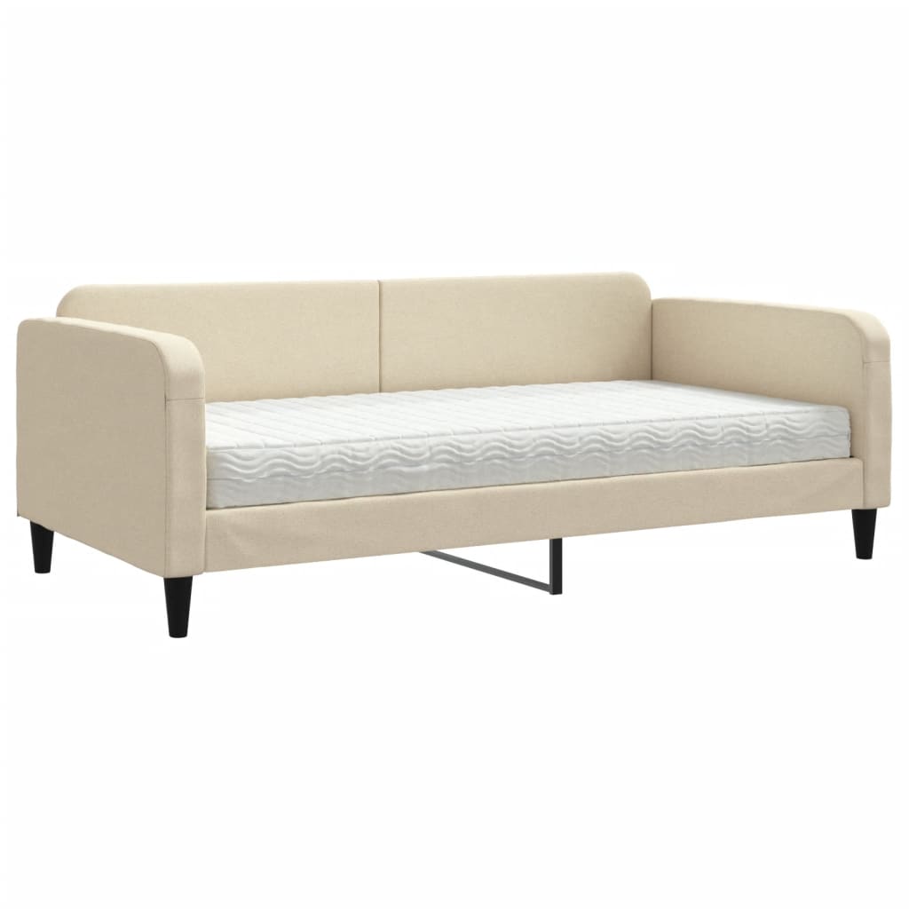 Slaapbank met matras 100x200 cm stof crèmekleurig is nu te koop bij PeponiXL, paradijselijk wonen!