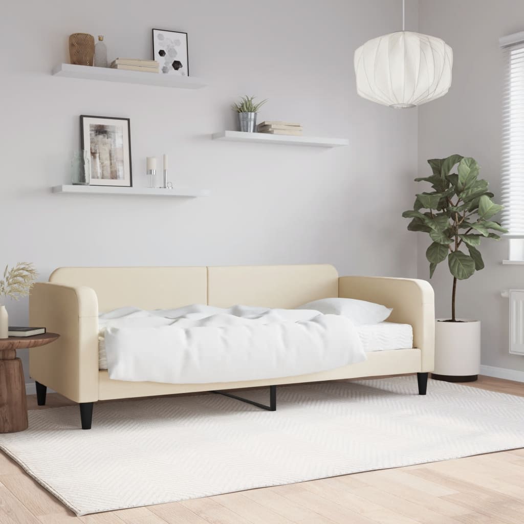 Slaapbank met matras 100x200 cm stof crèmekleurig is nu te koop bij PeponiXL, paradijselijk wonen!