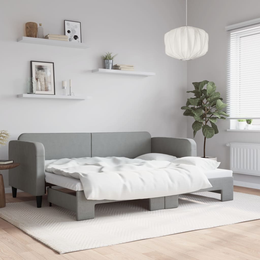 Slaapbank met onderschuifbed 80x200 cm stof lichtgrijs is nu te koop bij PeponiXL, paradijselijk wonen!