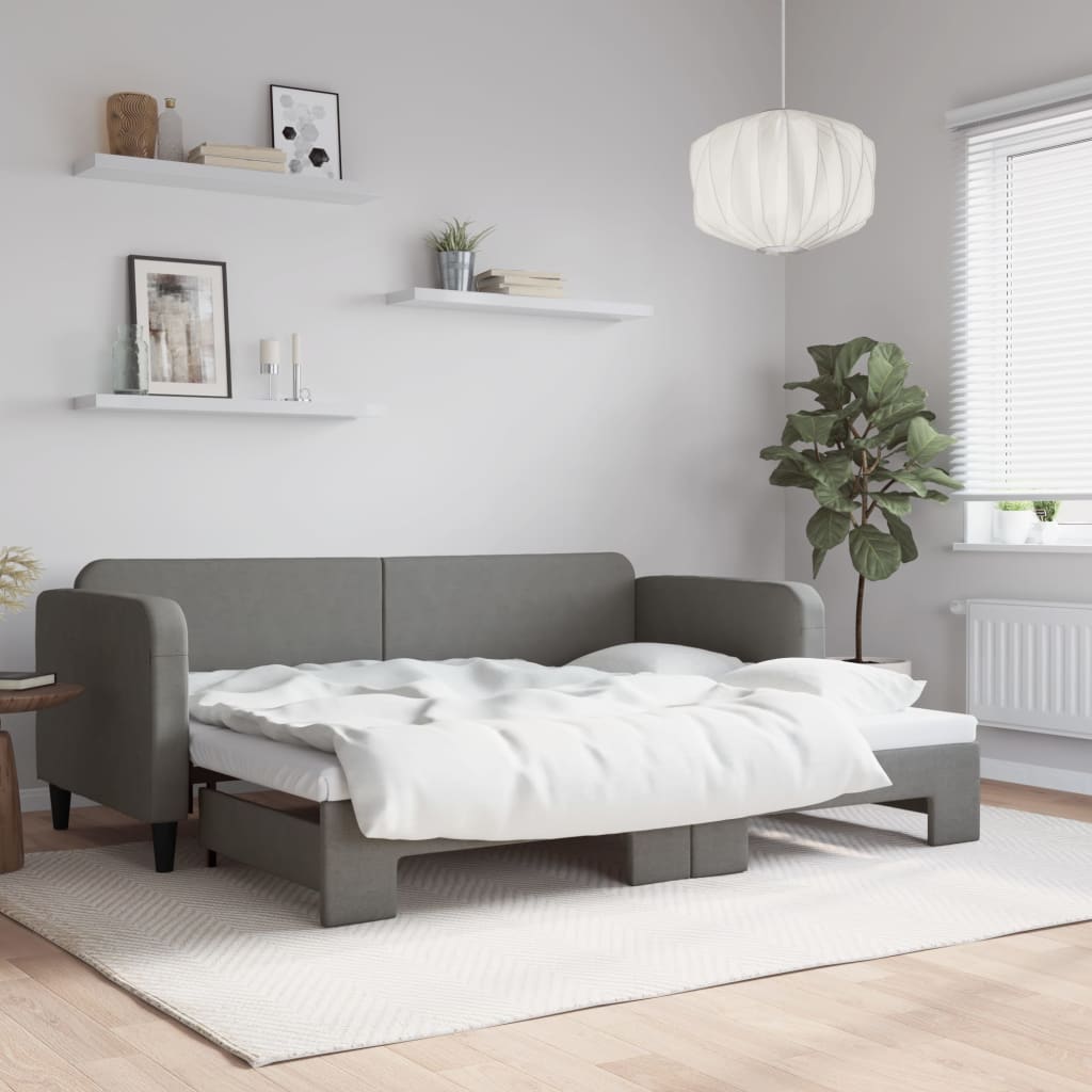 Slaapbank met onderschuifbed 80x200 cm stof donkergrijs is nu te koop bij PeponiXL, paradijselijk wonen!