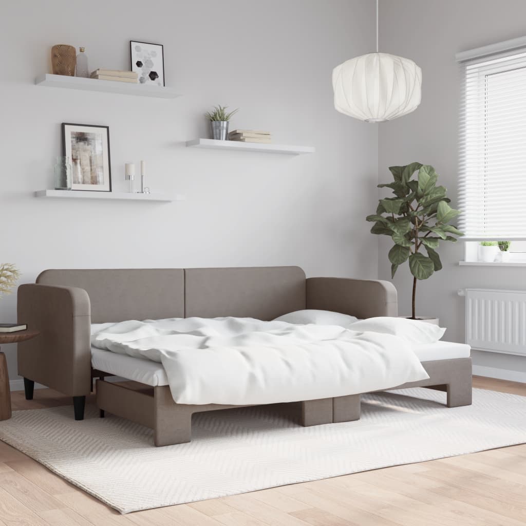 Slaapbank met onderschuifbed 80x200 cm stof taupe is nu te koop bij PeponiXL, paradijselijk wonen!