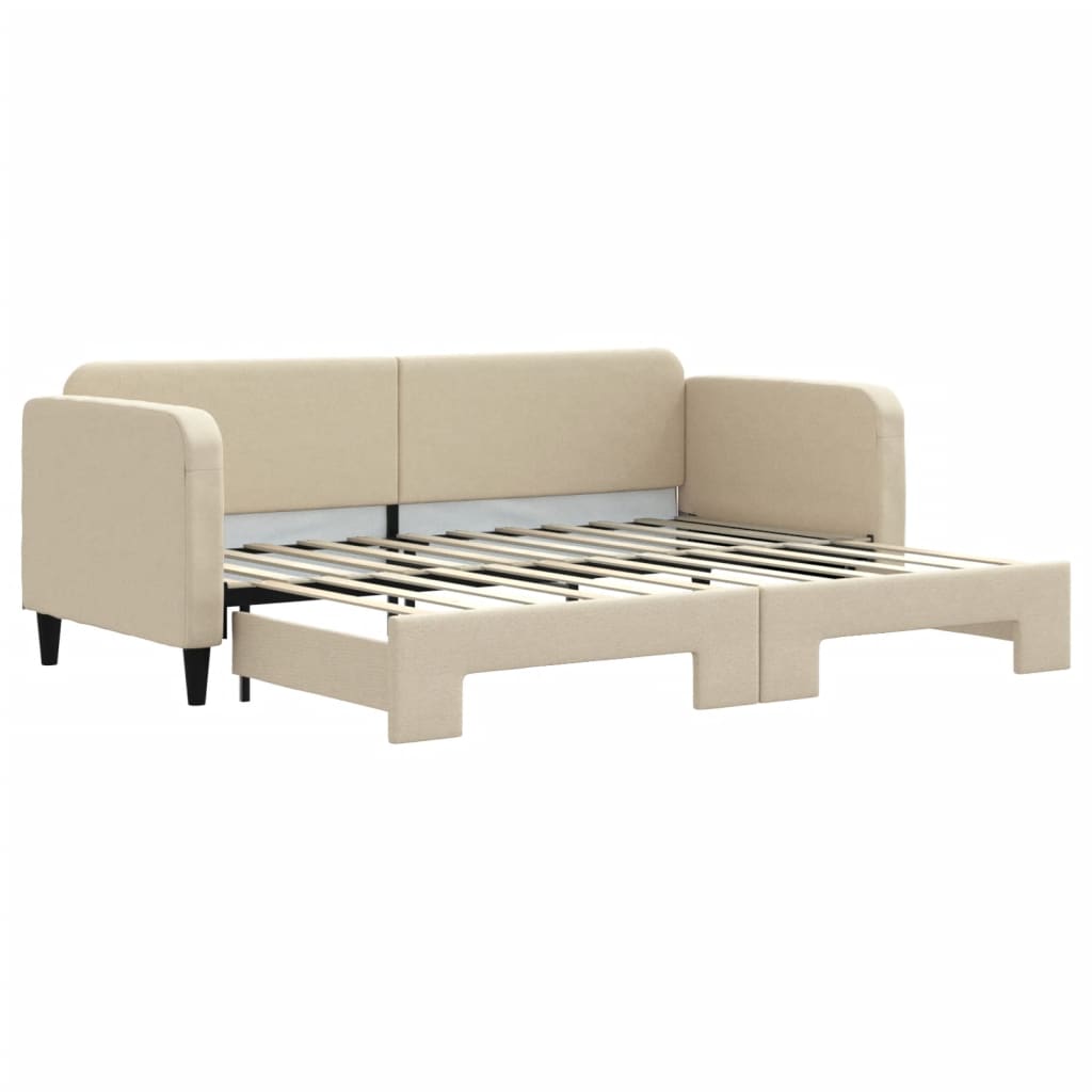 Slaapbank met onderschuifbed 80x200 cm stof crèmekleurig is nu te koop bij PeponiXL, paradijselijk wonen!
