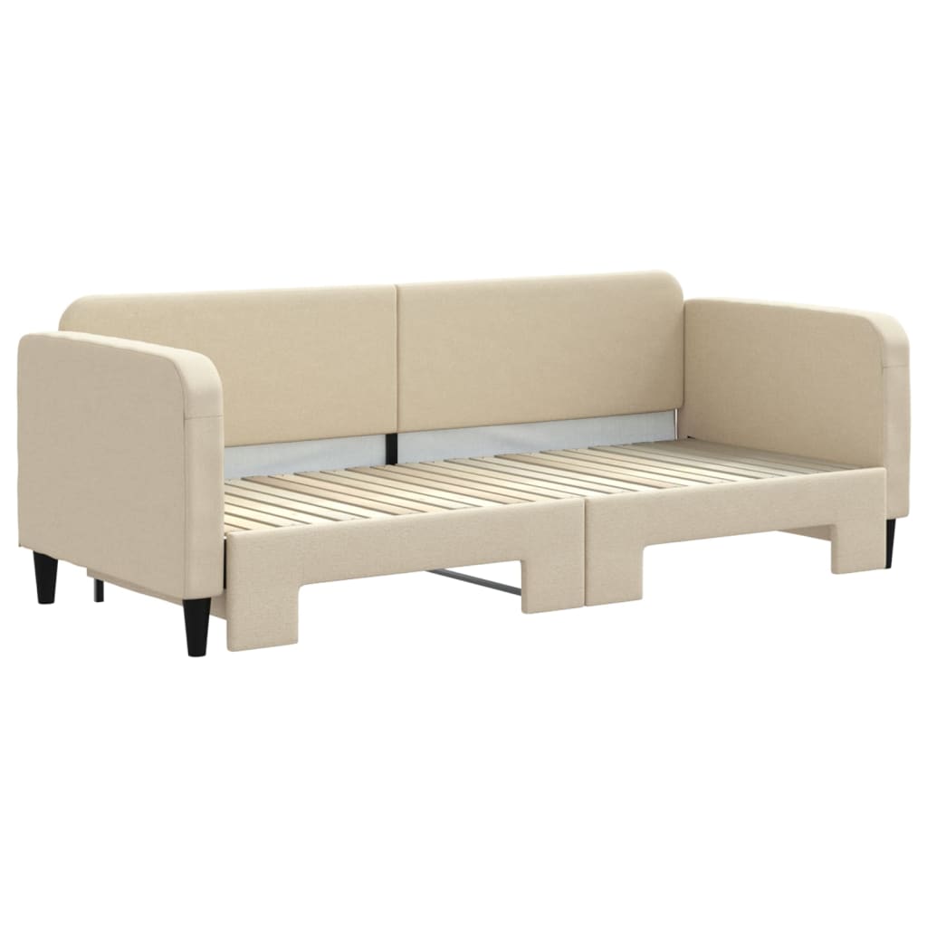 Slaapbank met onderschuifbed 80x200 cm stof crèmekleurig is nu te koop bij PeponiXL, paradijselijk wonen!