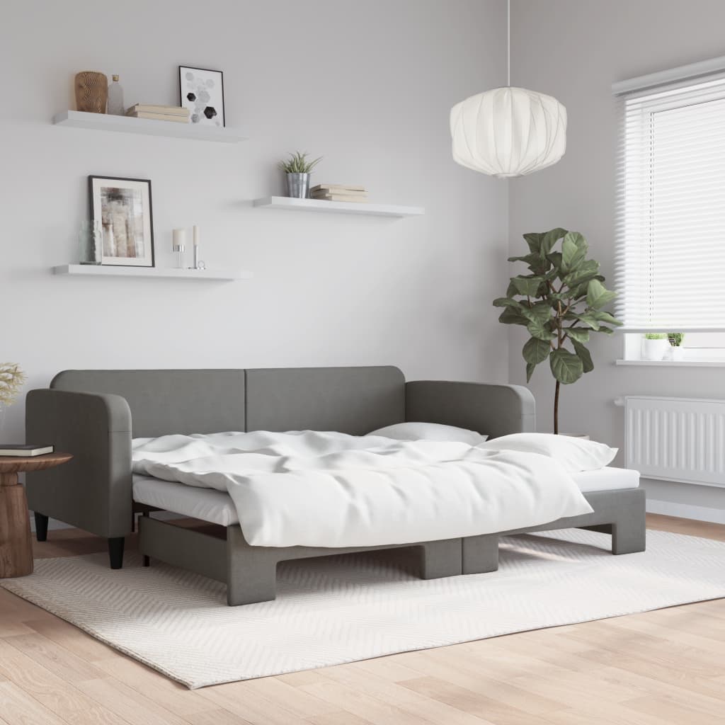 Slaapbank met onderschuifbed 90x200 cm stof donkergrijs is nu te koop bij PeponiXL, paradijselijk wonen!
