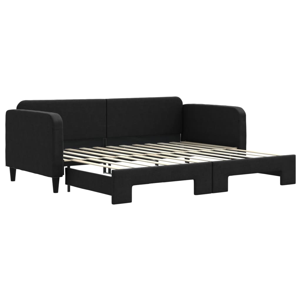 Slaapbank met onderschuifbed 90x200 cm stof zwart is nu te koop bij PeponiXL, paradijselijk wonen!