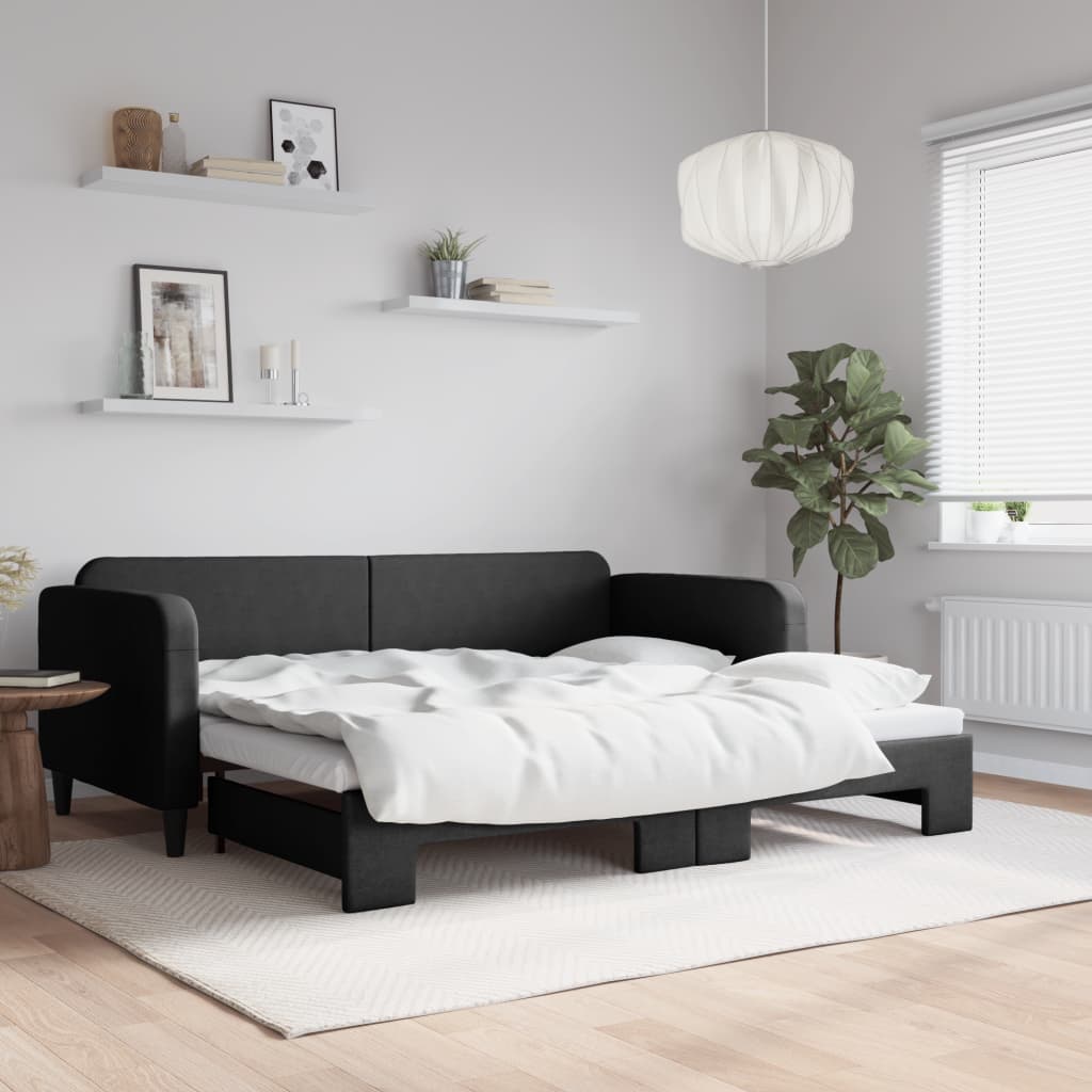 Slaapbank met onderschuifbed 90x200 cm stof zwart is nu te koop bij PeponiXL, paradijselijk wonen!