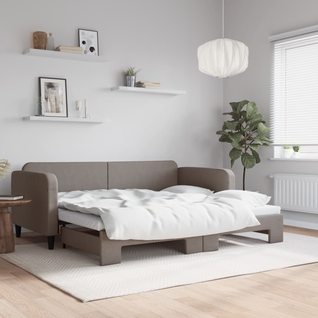 Slaapbank met onderschuifbed 90x200 cm stof taupe is nu te koop bij PeponiXL, paradijselijk wonen!