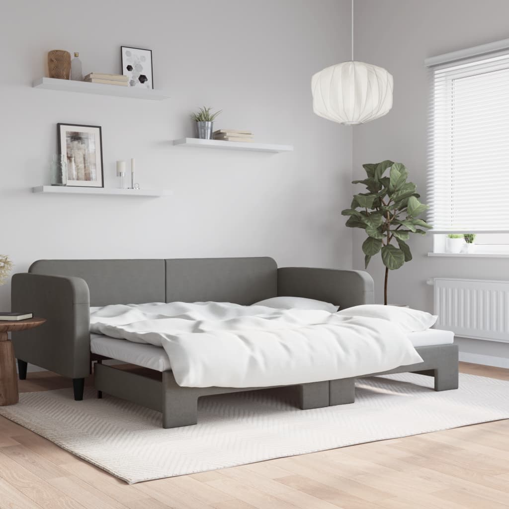 Slaapbank met onderschuifbed 100x200 cm stof donkergrijs is nu te koop bij PeponiXL, paradijselijk wonen!