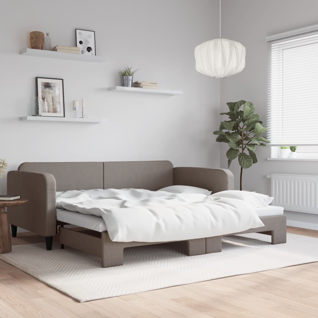 Slaapbank met onderschuifbed 100x200 cm stof taupe is nu te koop bij PeponiXL, paradijselijk wonen!
