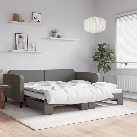 Slaapbank met onderschuifbed 90x190 cm stof donkergrijs is nu te koop bij PeponiXL, paradijselijk wonen!