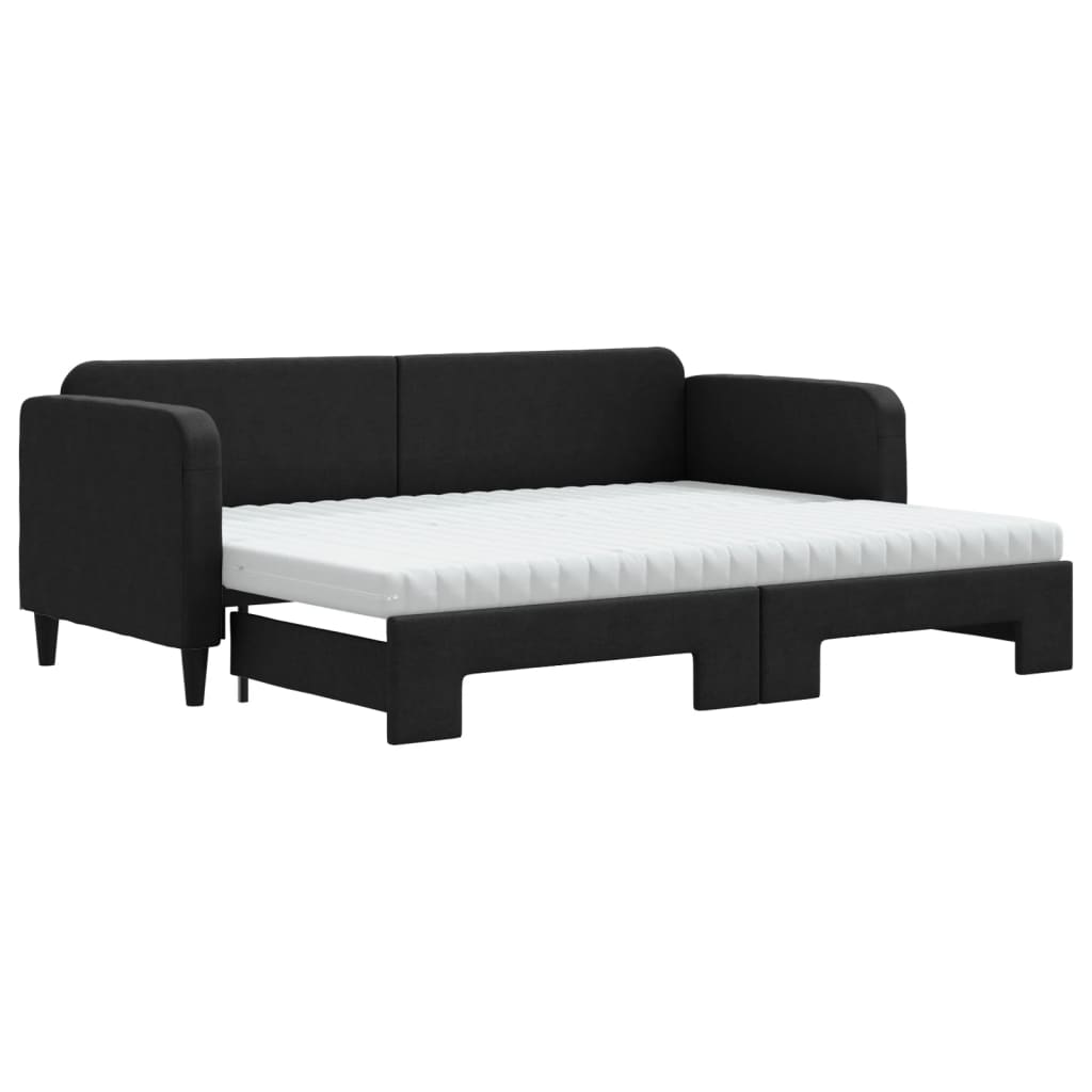 Slaapbank met onderschuifbed en matrassen 80x200 cm stof zwart is nu te koop bij PeponiXL, paradijselijk wonen!
