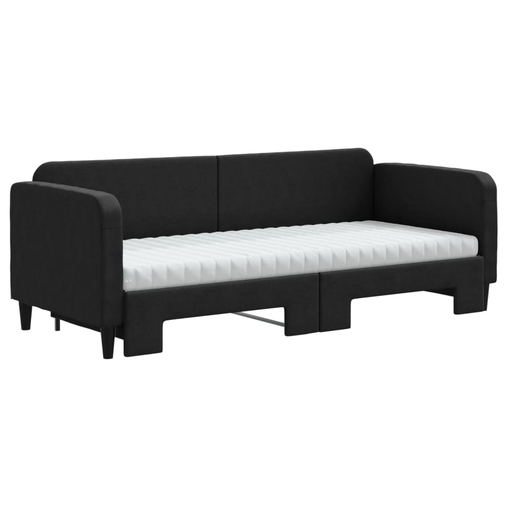Slaapbank met onderschuifbed en matrassen 80x200 cm stof zwart is nu te koop bij PeponiXL, paradijselijk wonen!