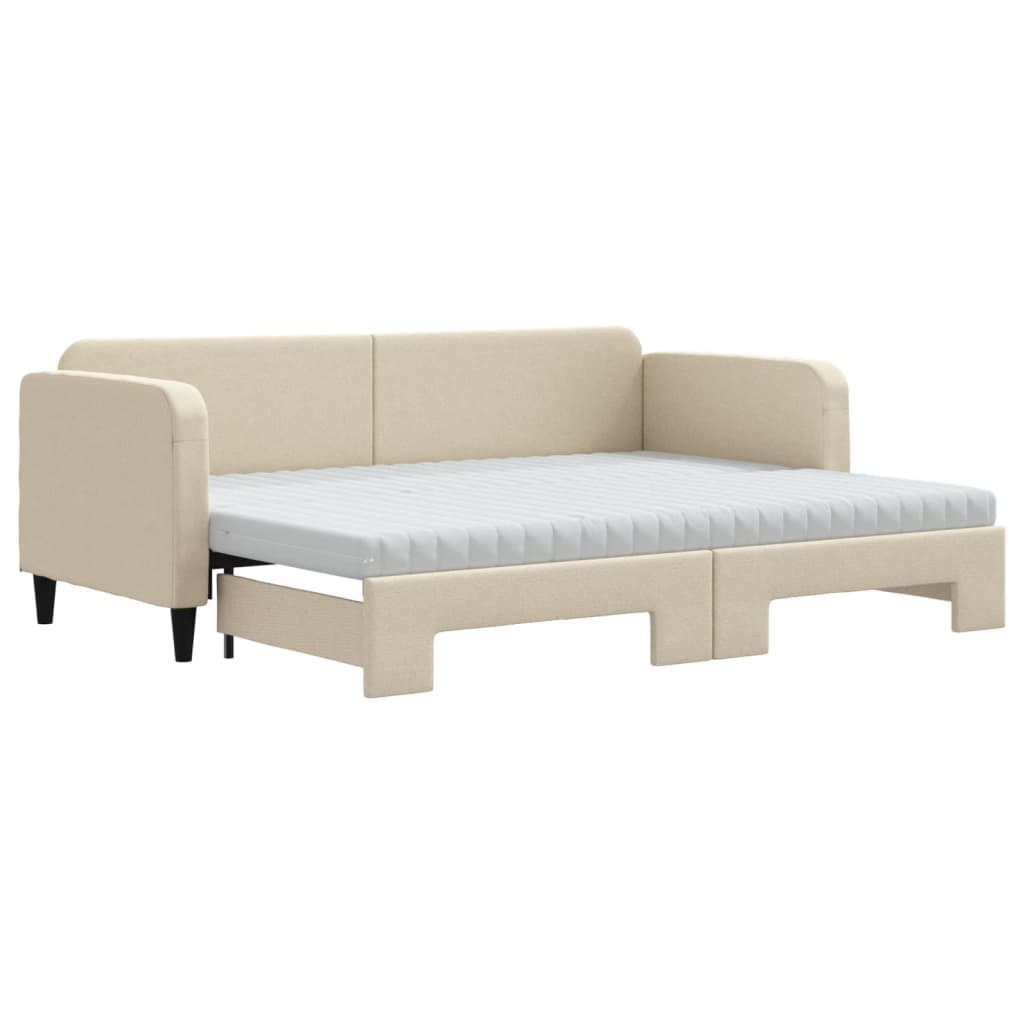 Slaapbank met onderschuifbed en matrassen 80x200 cm stof crème is nu te koop bij PeponiXL, paradijselijk wonen!