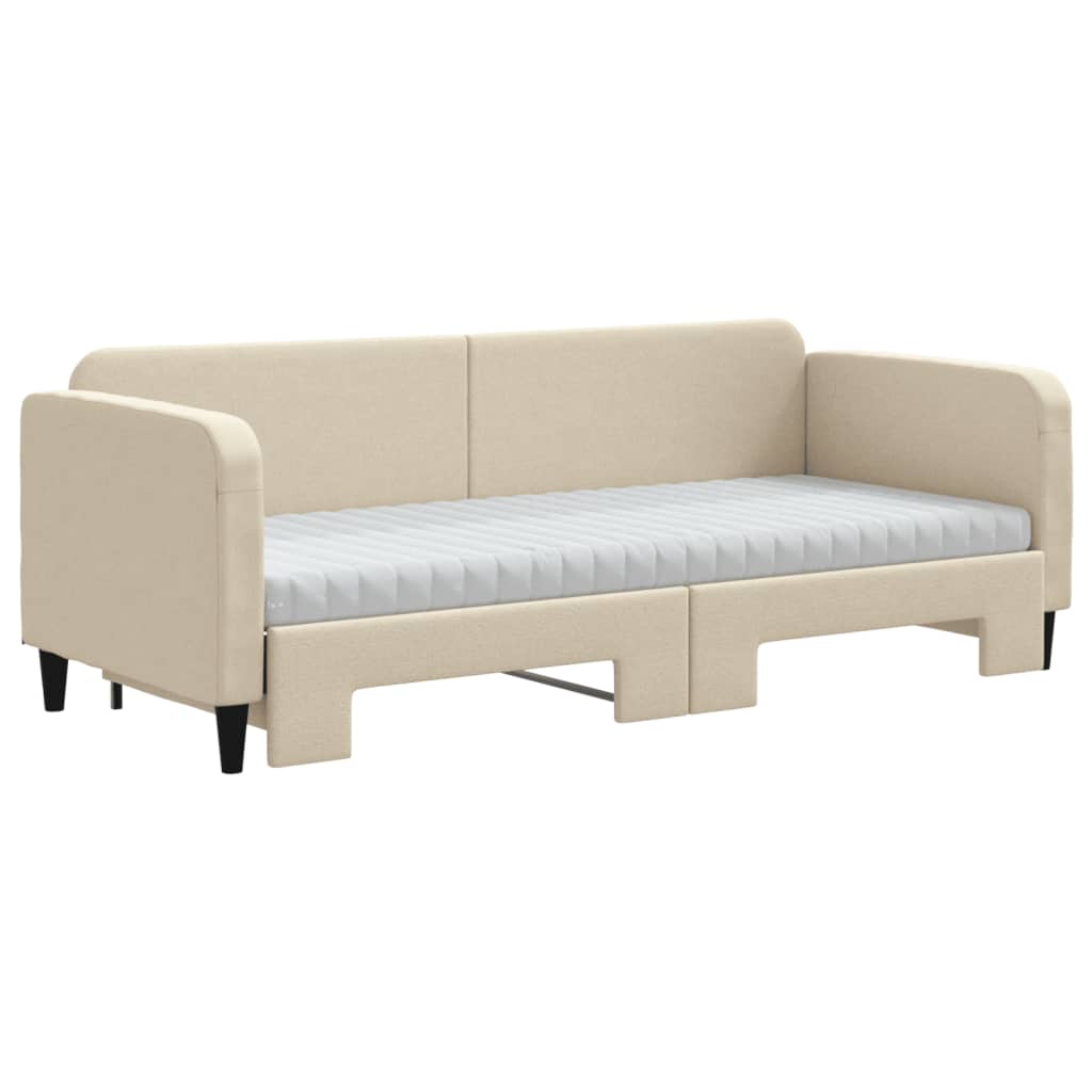 Slaapbank met onderschuifbed en matrassen 80x200 cm stof crème is nu te koop bij PeponiXL, paradijselijk wonen!
