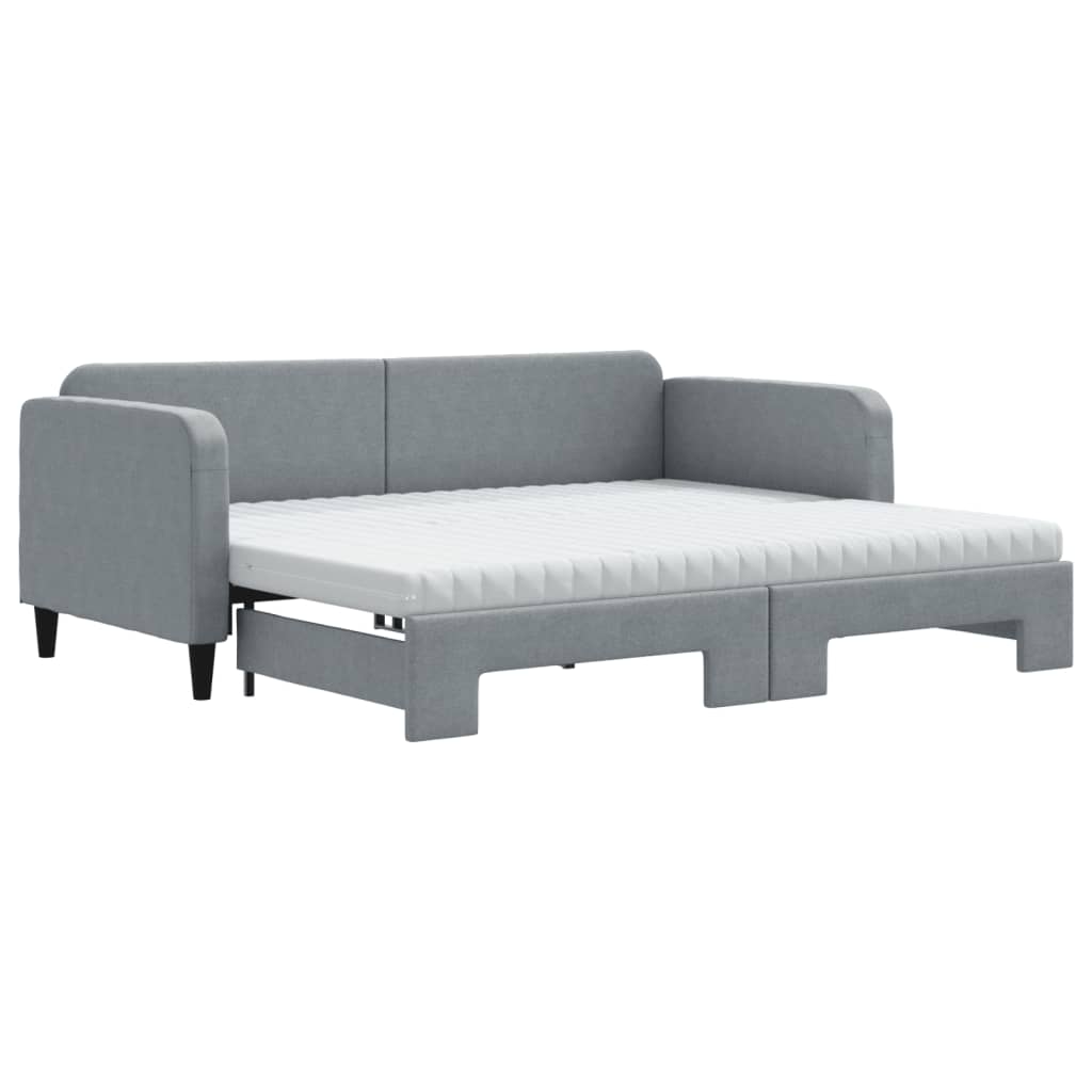 Slaapbank onderschuifbed en matrassen 90x200 cm stof lichtgrijs is nu te koop bij PeponiXL, paradijselijk wonen!