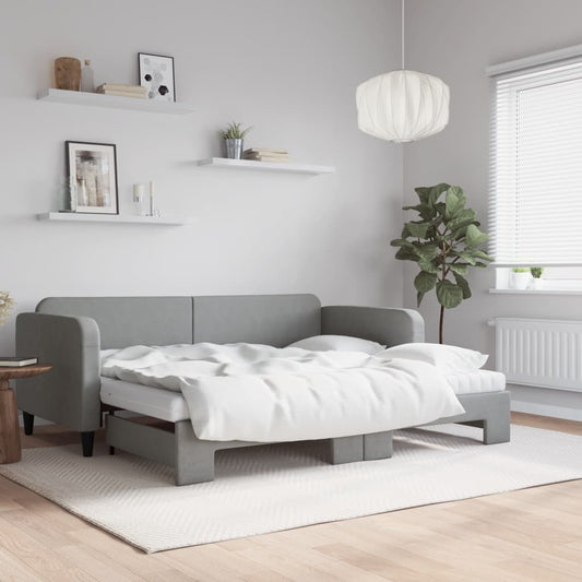 Slaapbank onderschuifbed en matrassen 90x200 cm stof lichtgrijs is nu te koop bij PeponiXL, paradijselijk wonen!