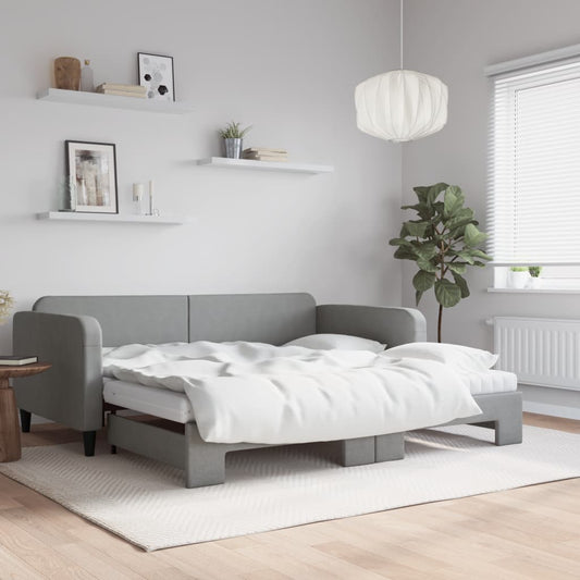 Slaapbank onderschuifbed matrassen 100x200 cm stof lichtgrijs is nu te koop bij PeponiXL, paradijselijk wonen!