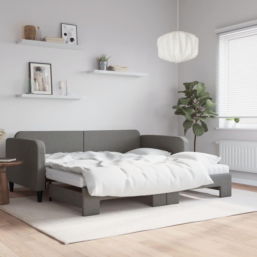 Slaapbank onderschuifbed matrassen 100x200 cm stof donkergroen is nu te koop bij PeponiXL, paradijselijk wonen!